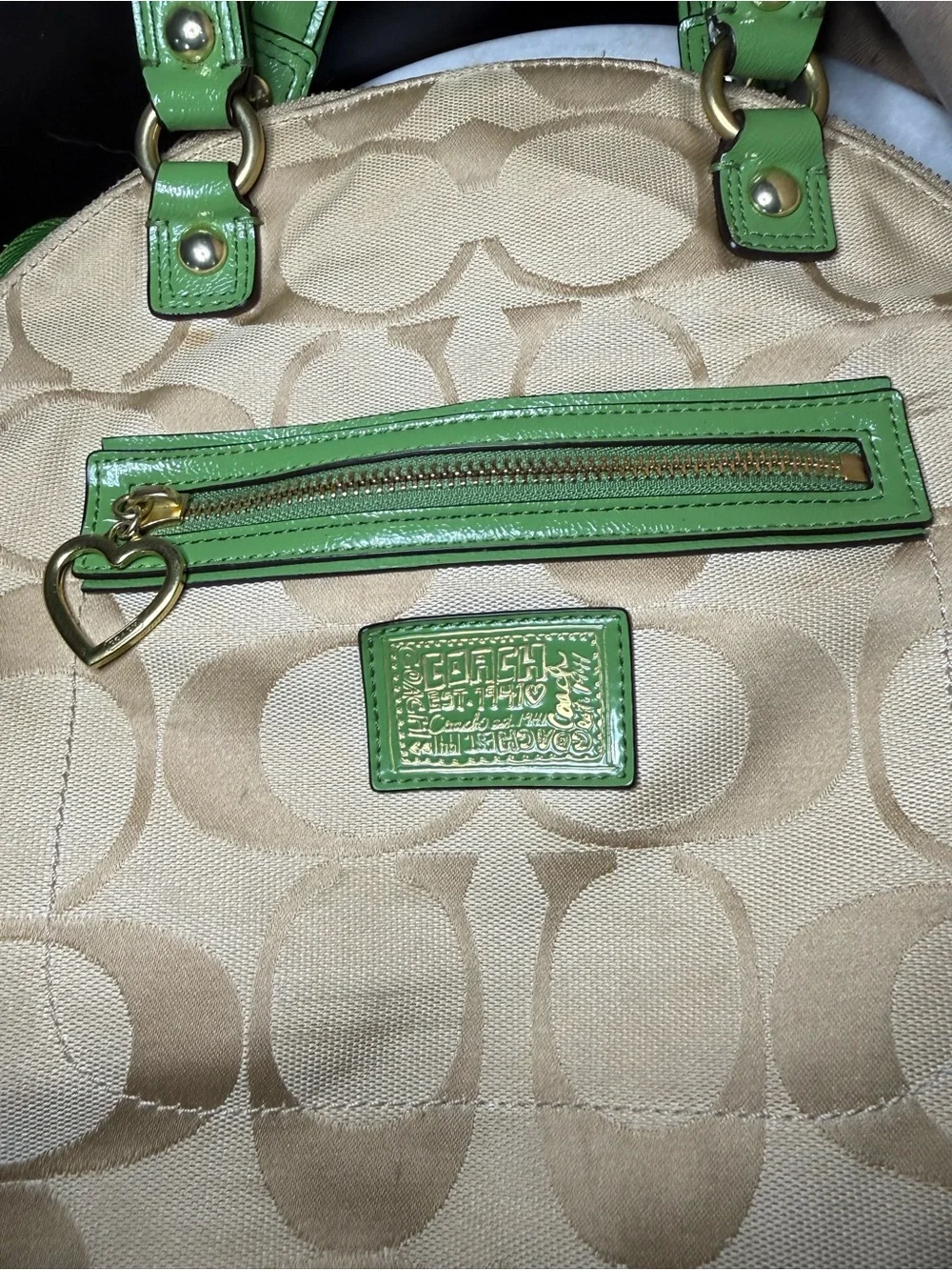 Rare Coach Poppy Y2K Signature Canvas Crossbody Satchel Lime Green